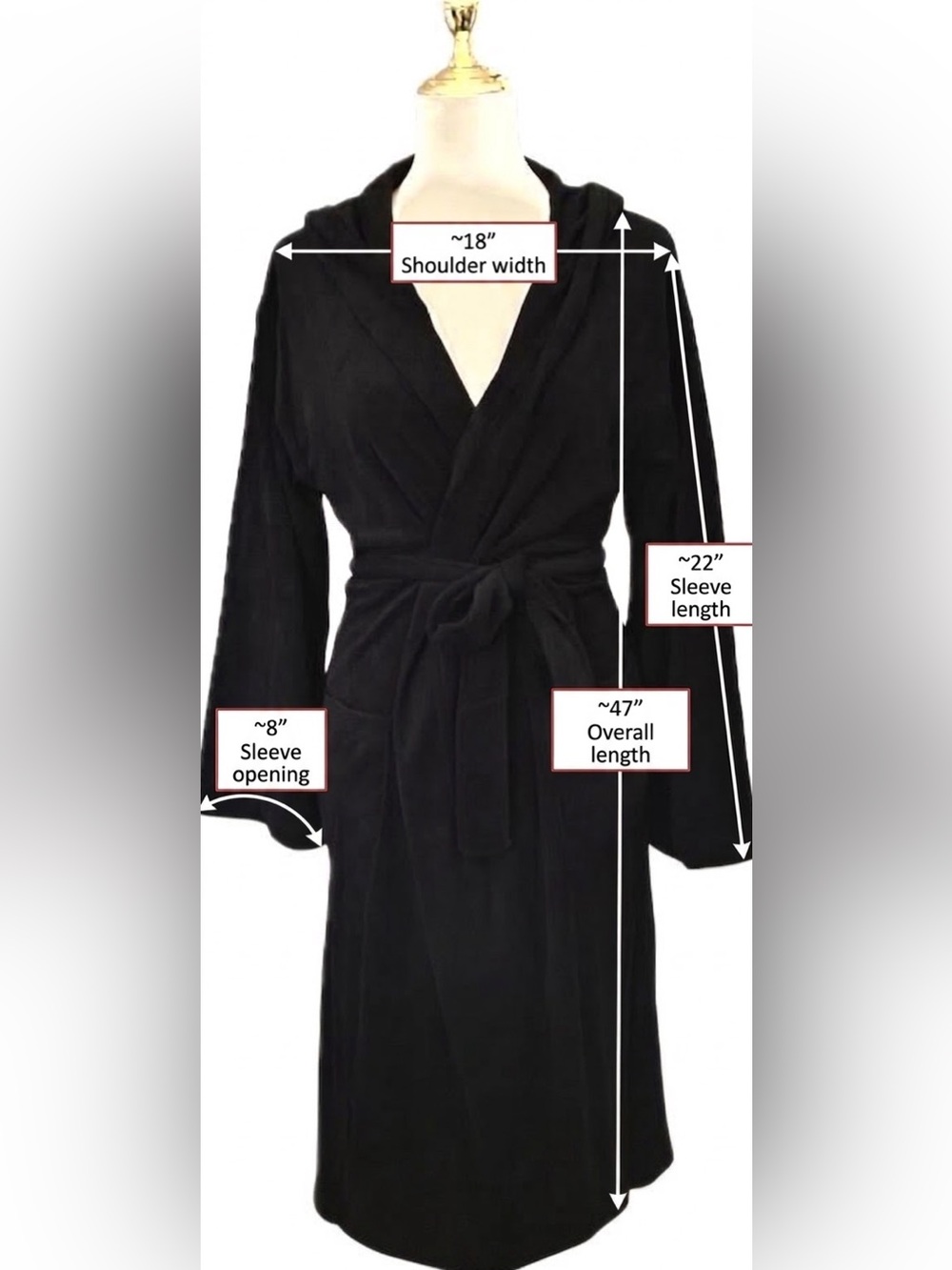 NWT Bamford Black French Terry Hooded Bathrobe Belted Lounge Robe Womens Size S - Picture 4 of 9